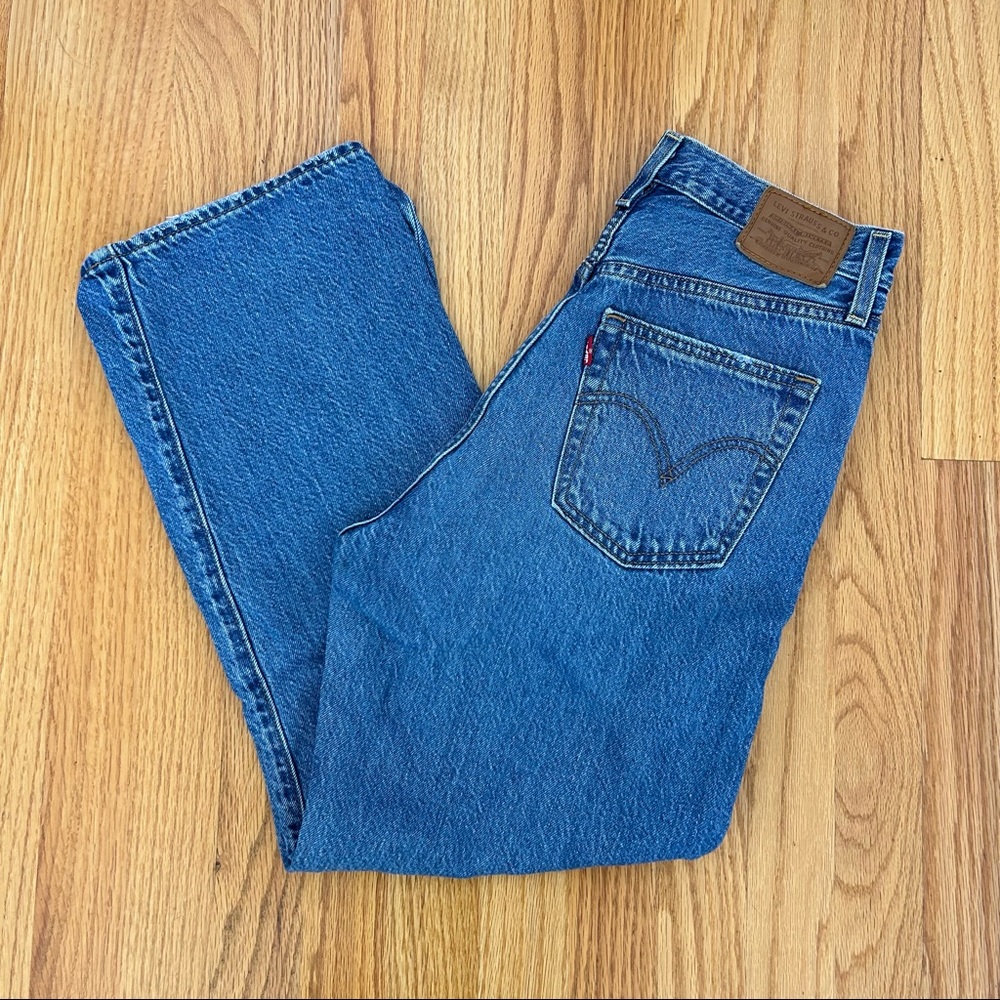 levi’s ribcage straight ankle jeans with distressing